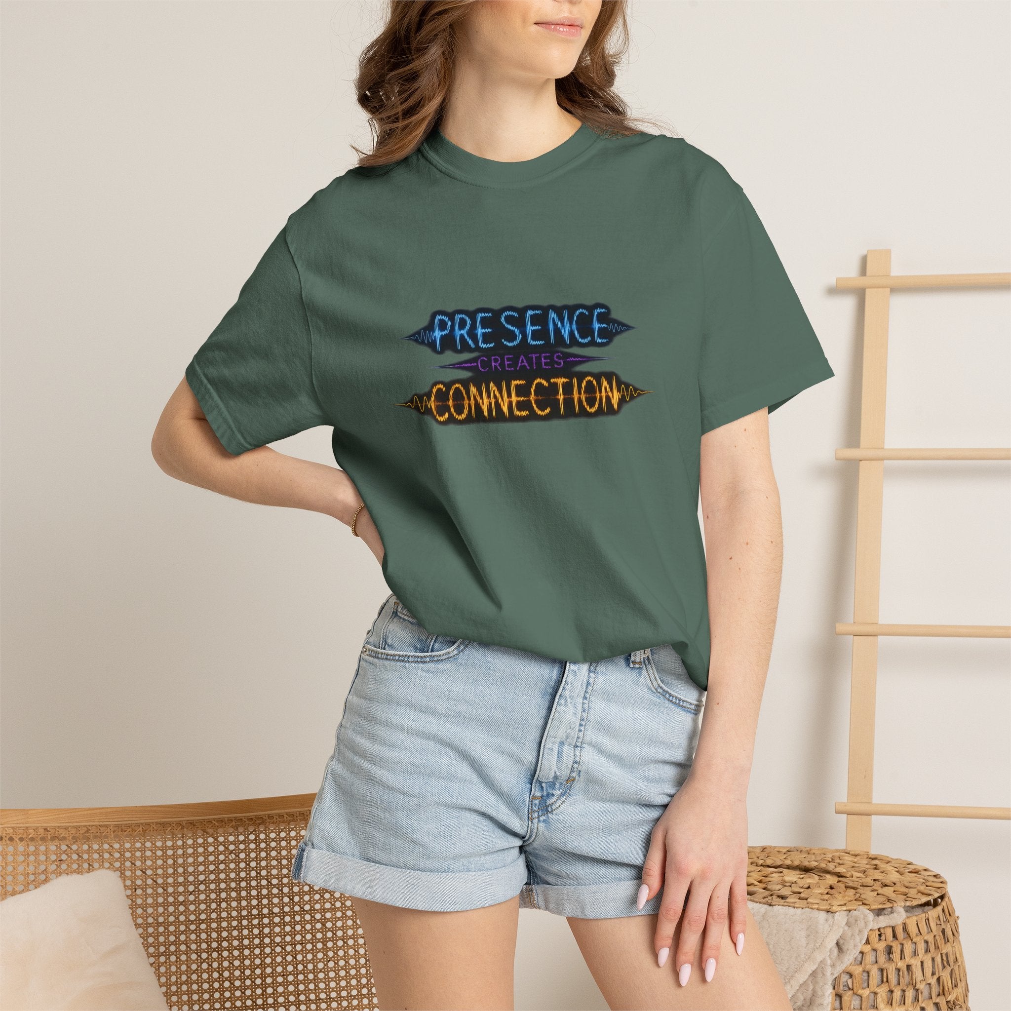T-Shirt — "Presence Creates Connection" / "Find the Frequency" Graphic Tee