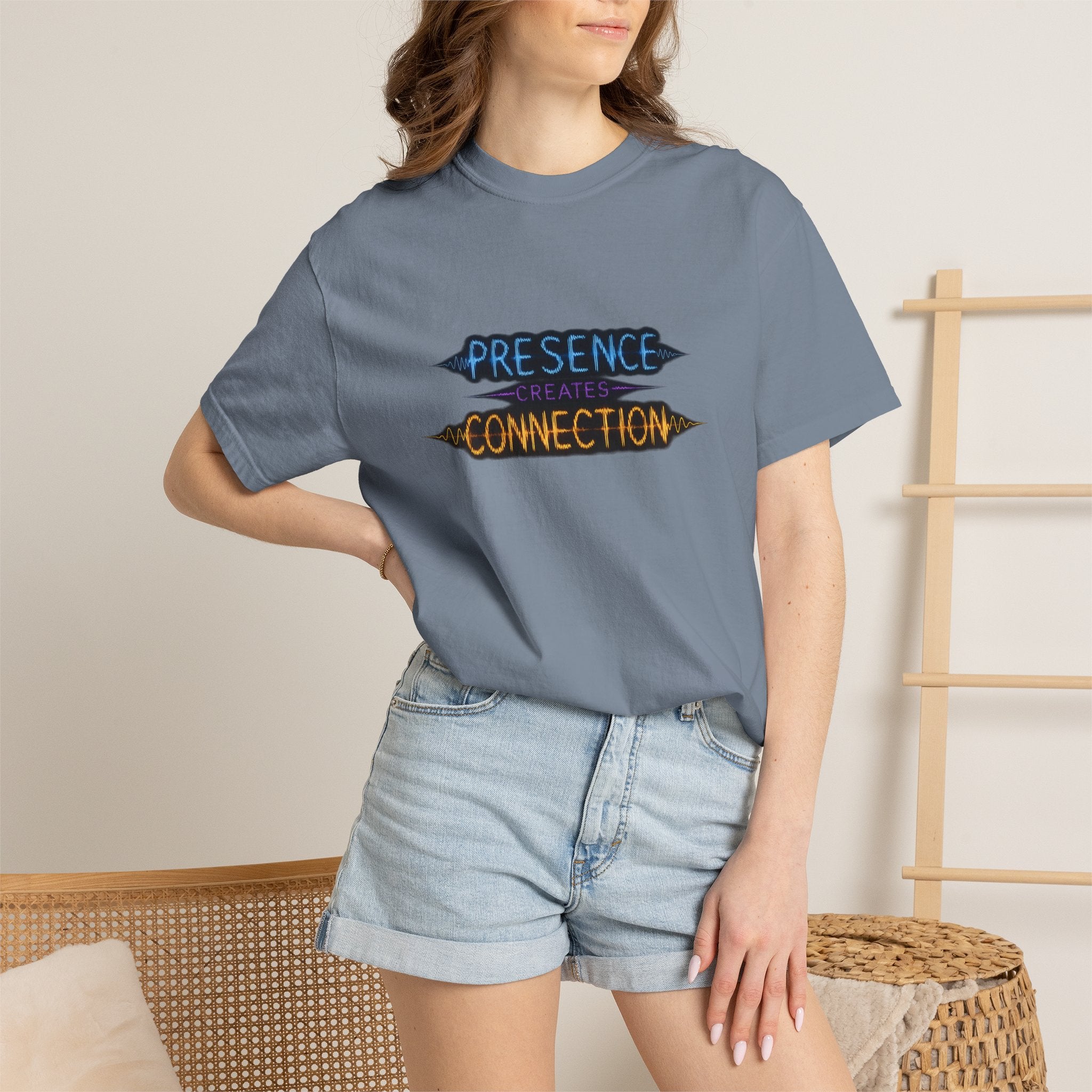 T-Shirt — "Presence Creates Connection" / "Find the Frequency" Graphic Tee