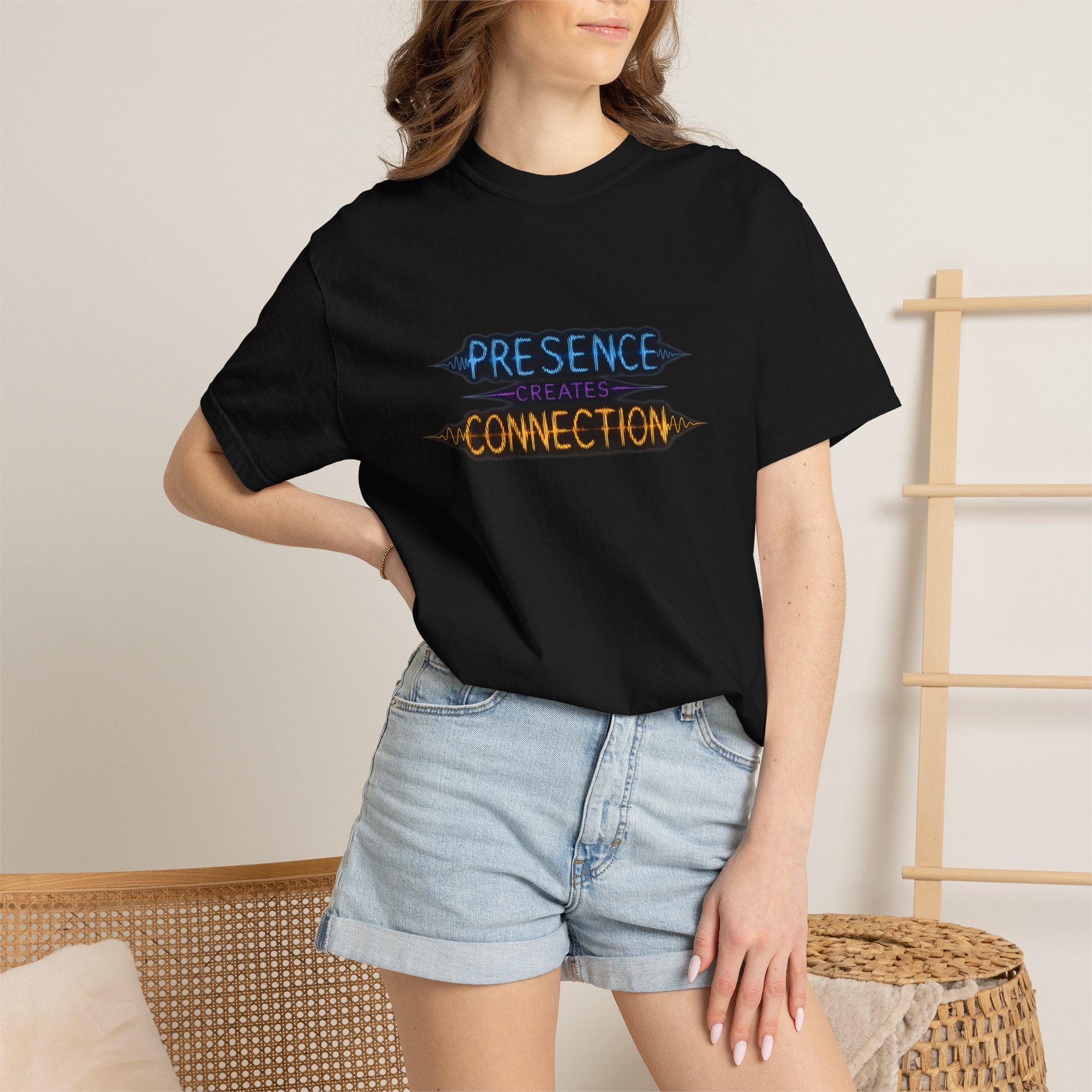 T-Shirt — "Presence Creates Connection" / "Find the Frequency" Graphic Tee