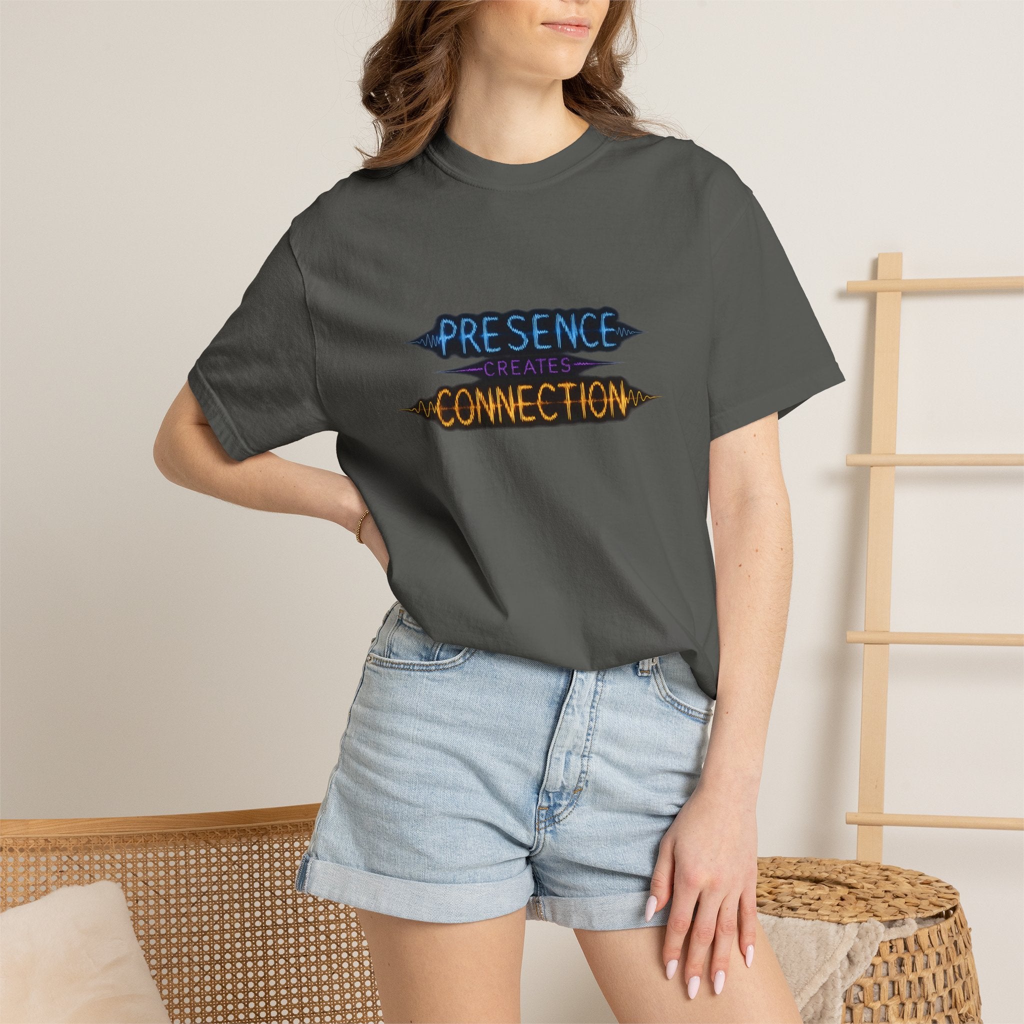 T-Shirt — "Presence Creates Connection" / "Find the Frequency" Graphic Tee