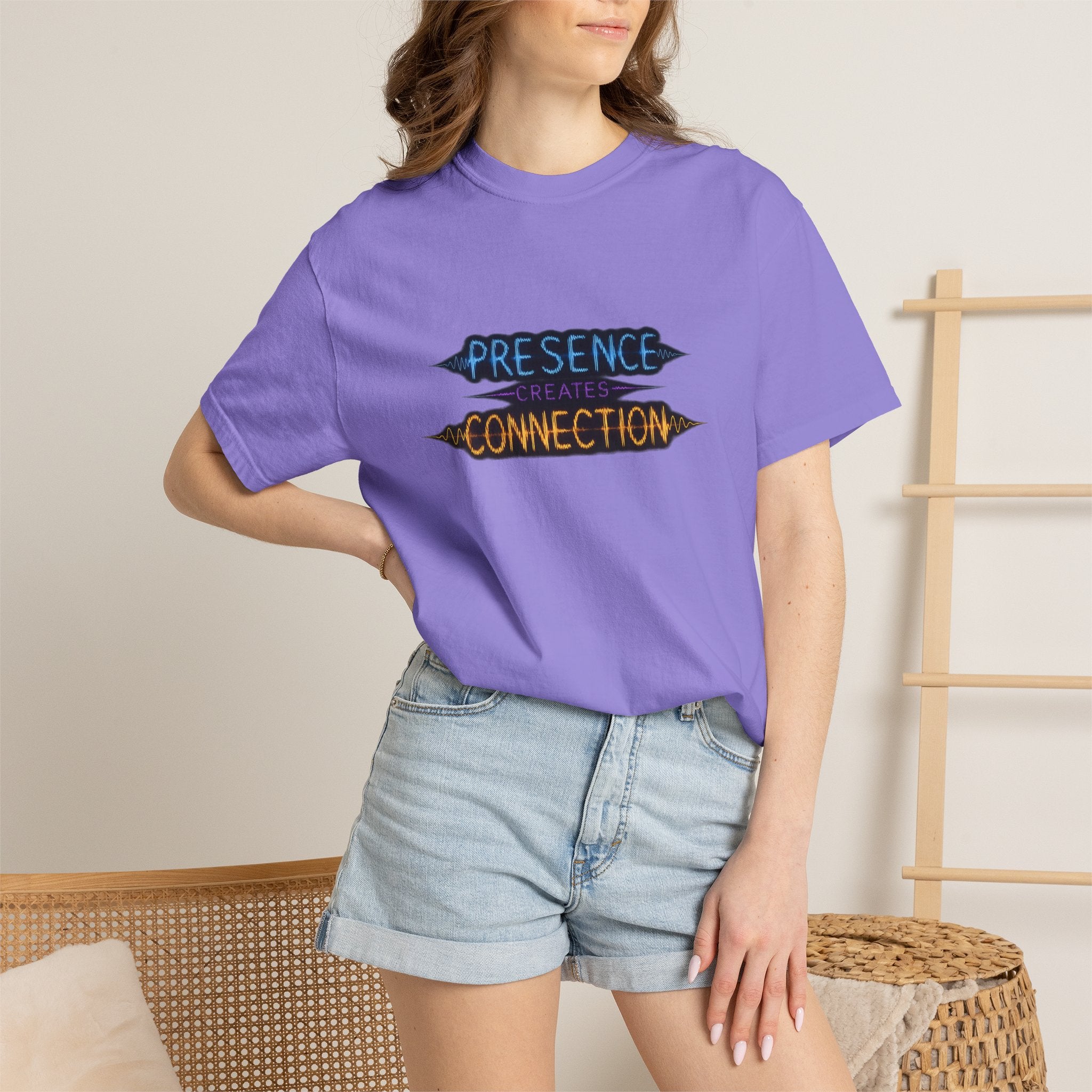 T-Shirt — "Presence Creates Connection" / "Find the Frequency" Graphic Tee