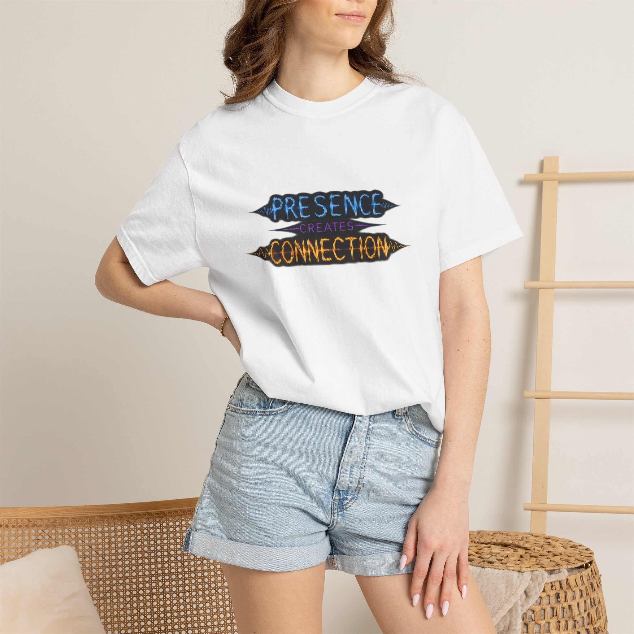 T-Shirt — "Presence Creates Connection" / "Find the Frequency" Graphic Tee